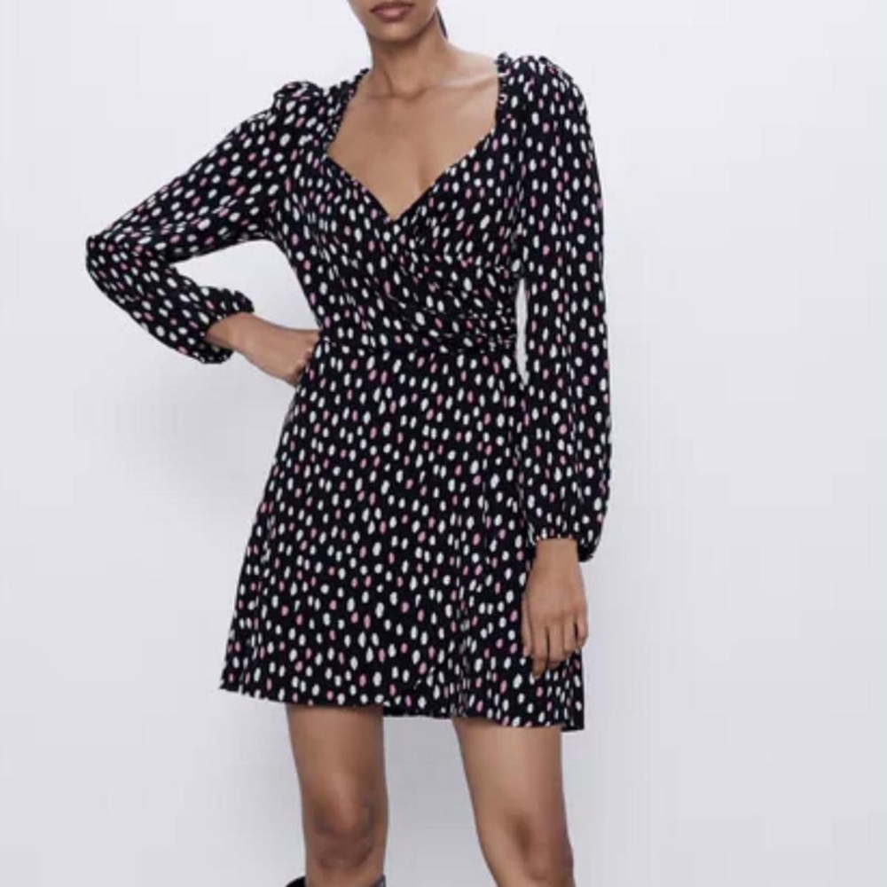 Zara black dress with polka dots